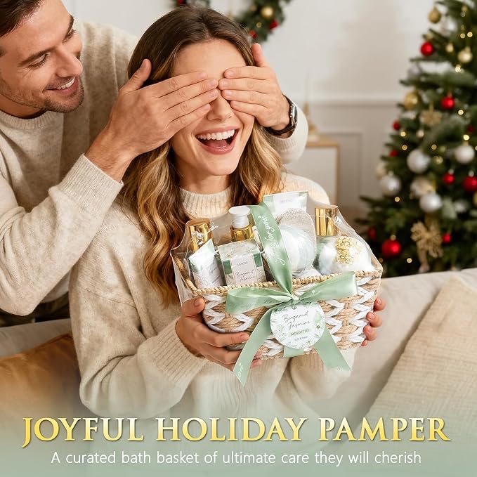 Birthday Gifts for Women, Bergamot Jasmine Relaxing Spa Gift Baskets for Women Self Care Package Bath Gift Set, Home Bath and Body Kit Pampering Valentines Day Gifts for Her Womens Mom Friends Sister