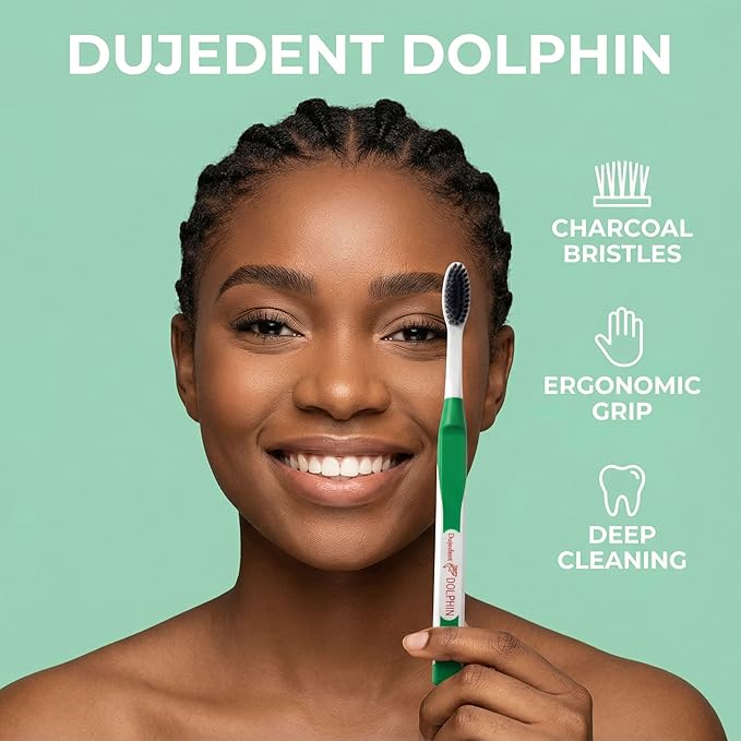 Dolphin Charcoal Toothbrush Extra Soft Bristle Manual Soft Long Flossing, Ultra Clean Toothbrush, Good for Sensitive Teeth and Gums (Black, Charcoal 4 Packs)