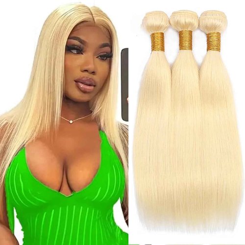 Fabimiya 14 16 18 Inch Bundles Human Hair Blonde 613# Straight Wave Human Hair Bundles Unprocessed Soft Sewn In Hair with Double Weft for Black Women
