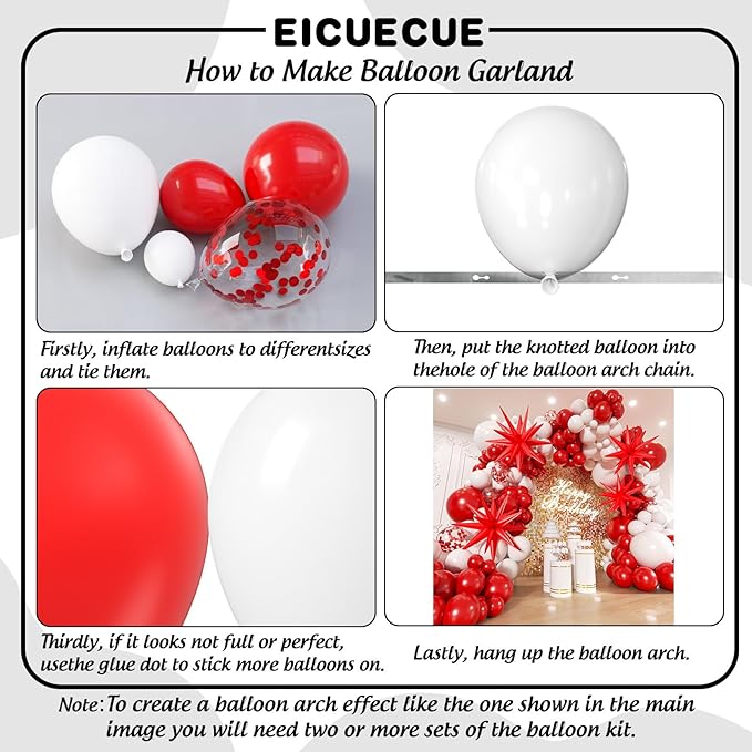 Red and White Balloons Garland Arch Kit with Stars 200Pcs - 5 10 12 18 22 inch Balloon and Confetti Balloons for Valentine's Day Christmas Engagement Birthday Anniversary Party Decorations