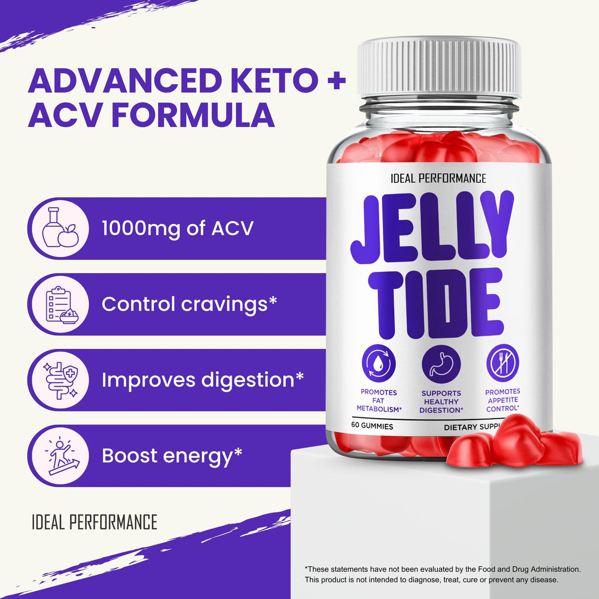 Jelly Tide Gummies Keto ACV, Jellytide ACV Supplement Gummies - Maximum Strength, Jelly Tide Keto+ ACV Gummys, All Natural Support Formula Keto+ACV Advanced Formula, Jellytide Reviews (2 Pack)