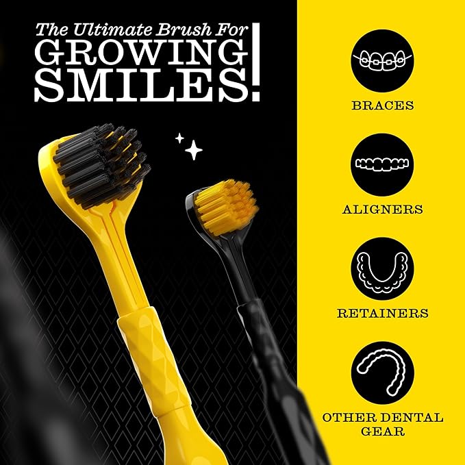 Twice Twice Adult 3D Triple-Head Toothbrush – Ultra-Soft Bristles for Braces, Aligners & Dentures, Advanced 3-Sided Design for Effective Plaque Removal & Complete Oral Care, 2 Count