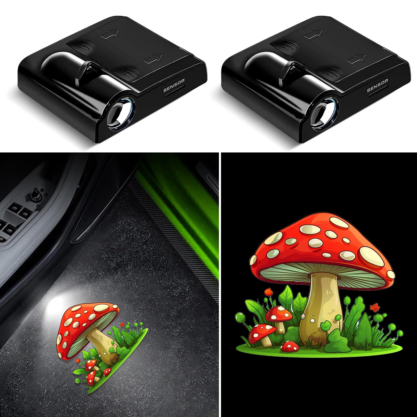 Car Door Lights Projector, 2PCS Cute Mushroom Car Door Projector Lights Universal Welcome Courtesy Ghost Shadow Lamp Fit for All