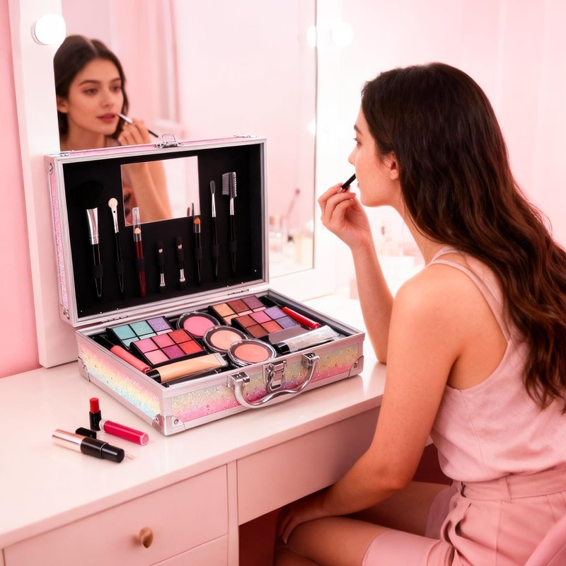 Makeup Kit for Teen Girls, Complete Cosmetic Set with Eyeshadow Palette, Lipstick, Blush, Lip Gloss, Brushes, Gifts Pink