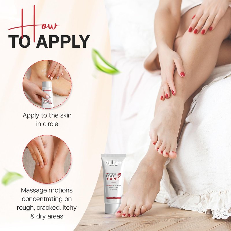 Bellebe Skincare Rapid Repair Foot Cream, Organic Aloe Vera with Eucalyptus and Vitamin C, Intensive Strength for Cracked, Callused, Dry Skin, 120ml