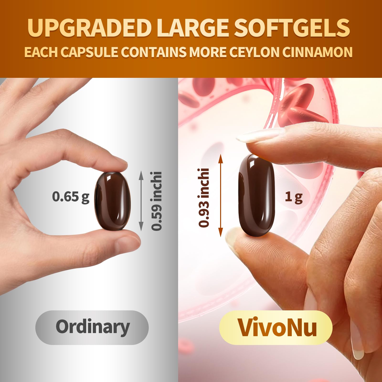 VivoNu 2-in-1 Organic Ceylon Cinnamon with MCT Oil Supplements Softgels, 480 Day Supply, Liposome Highly Bioavailable Extract, Energy & Metabolism Support, Non-GMO, Gluten Free, 480 Softgels, 4 Bag