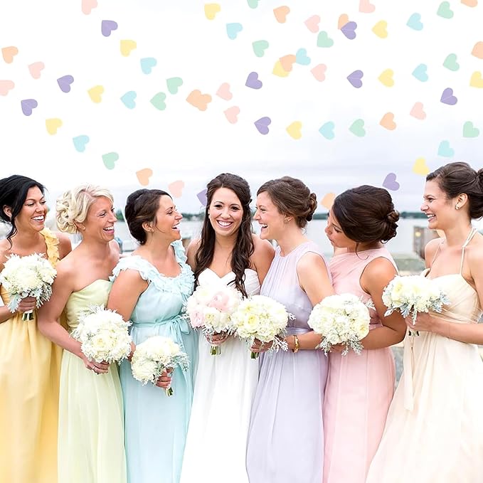 Pastel Rainbow Birthday Party-Decorations Streamers - 52FT Yellow Blue Mint Pink Purple Hanging Heart Garland Banner,Valentines Baby Bridal Shower Bachelorette Engagement Backdrop Decor Hugtmr