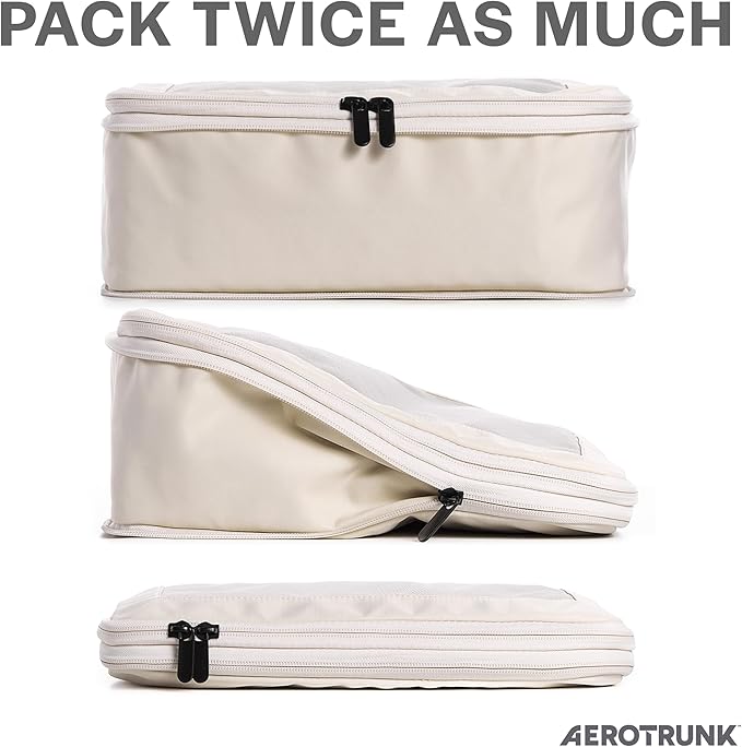 Aerotrunk Compression Packing Cubes for Travel - Luggage Organizer Bags - Double Zipper Packing Cubes for Suitcases (12-Pack, Beige)