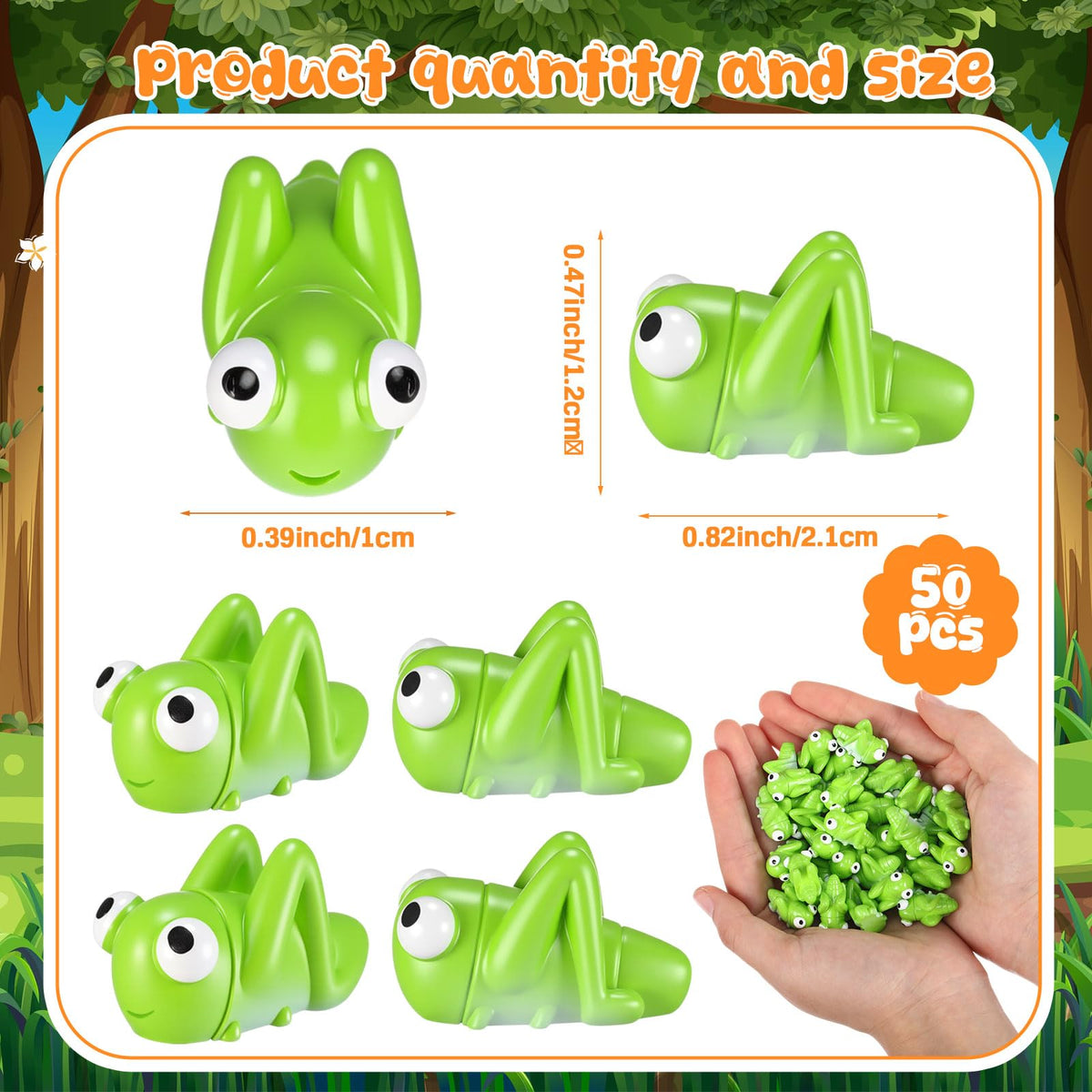 Geelin 50 Pcs Mini Resin Grasshopper Figures, Realistic Bug Ornaments