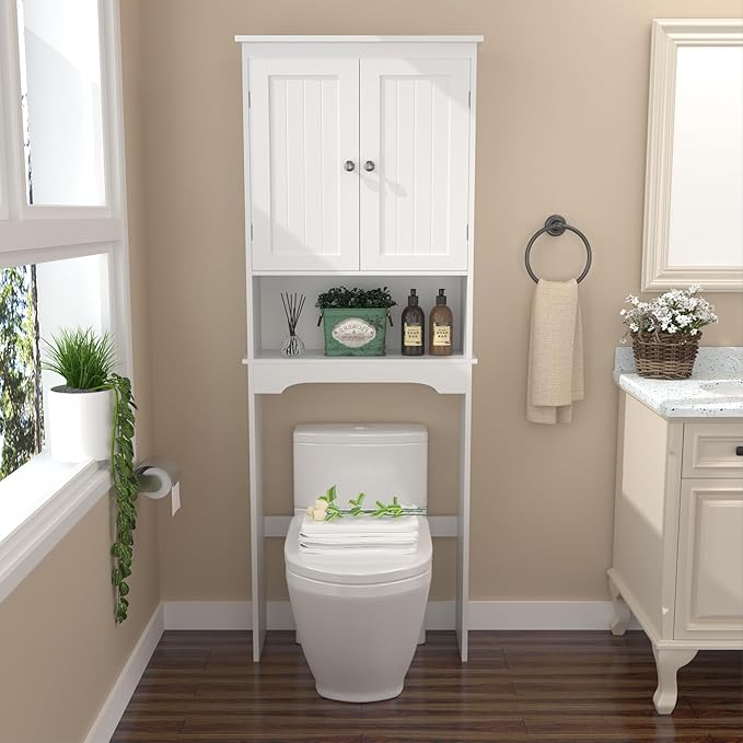 Over The Toilet Storage Cabinet with 3-Tier Shelves,Space-Saving Bathroom Organizer Rack Freestanding Shelf Unit for Bathroom (1)