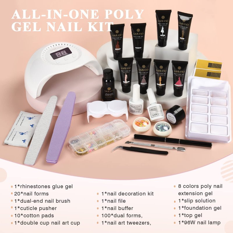 SAVILAND Poly Gel Nail Kit - 6 Colors Polygel Nail Kit with U V Light Purple Pink Nails Extension Gel with Slip Solution Nail Tools All-in-1 Manicure Starter Kit for Home DIY Set