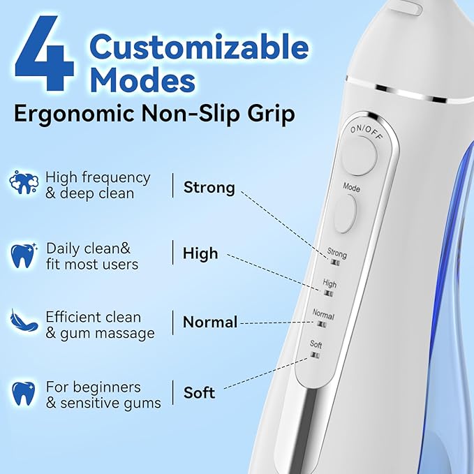 Cordless Portable Water Flosser with 300ML Tank: Rechargeable Oral Irrigator with 5 Tips for Travel, Braces Care and Sensitive Gums, IPX7 Waterproof Teeth Cleaning Device(Black)
