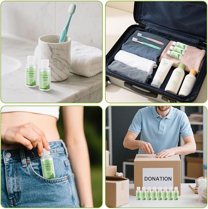 100 Pc Travel Size Mouthwash, 1.2oz/35ml Mini Mouthwash, Alcohol-Free, Portable Oral Rinse for Travel, Hotels, On-The-Go (Mint)