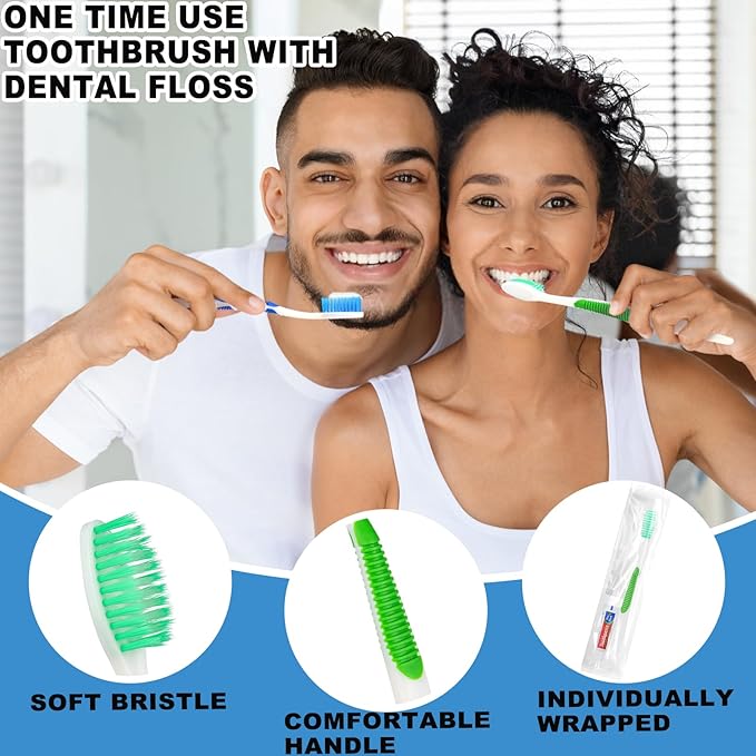 HAIFOTRVA Disposable Toothbrushes with Toothpaste and Floss,10pcs Single Use Individually Wrapped Disposable Travel Toothbrushes and Dental Floss Kit Bulk for Homeless,Airbnb,Dentist,Hotel(5 Colors)