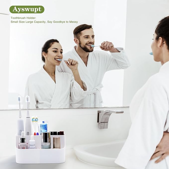 Set of 2 Toothbrush Holder for Bathrooms,White Bathroom Organizer Countertop,5 Slot Electric Toothbrush Toothpaste Holder Razor Lotion Stand Caddy,Large Capacity Vanity Sink Corner Accessories Storage