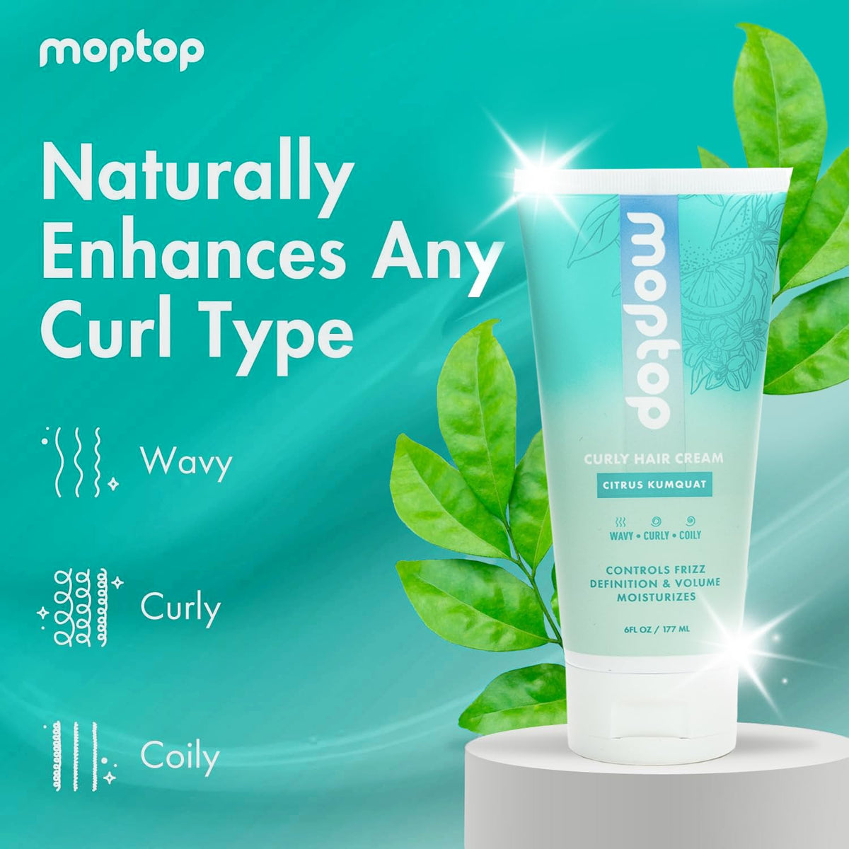 MopTop Curl Cream - Moisturizing Curl Activator for Frizz Control & Volume, Curl Defining Cream for Wavy, Curly & Coily Hair, Made with Junk-Free Natural Ingredients (Citrus Kumquat Fragrance, 6oz)
