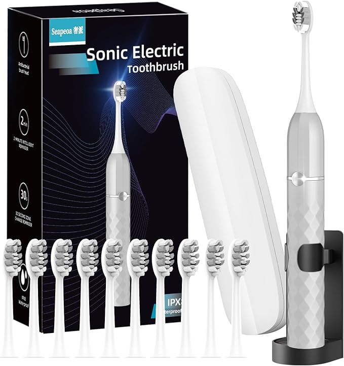Electric Toothbrush Set, Equipped with 10 Brush Heads and Travel case, IPX8 Waterproof, 2-Minute Timer, 42000 high-Frequency Vibrations, 5 Modes, The First Choice for Gift Giving