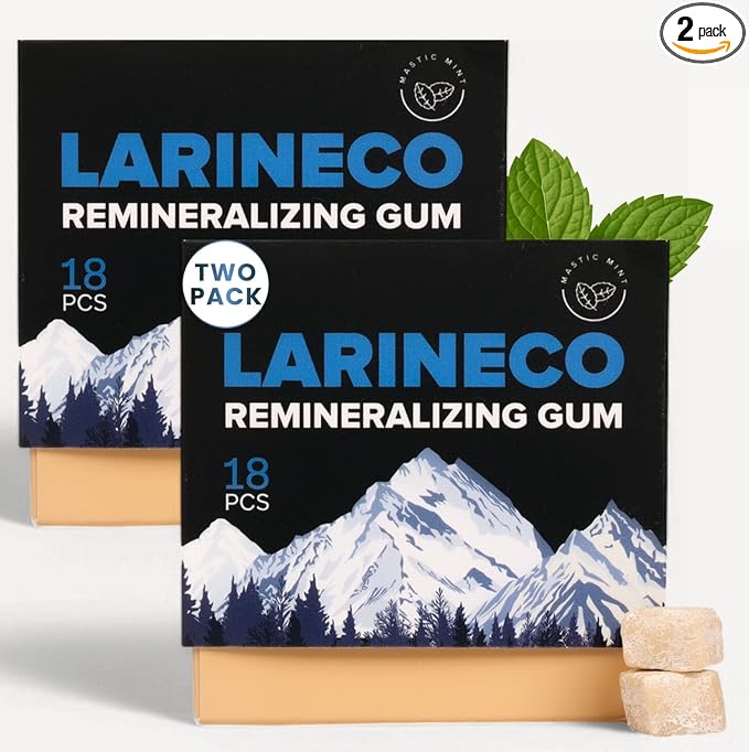 Larineco Remineralizing Gum with Nano Hydroxyapatite & Xylitol – Sugar-Free Xylitol Gum – Plastic-Free, Dye-Free, Aspartame-Free – Natural Base – 36 Pieces, Mastic Mint