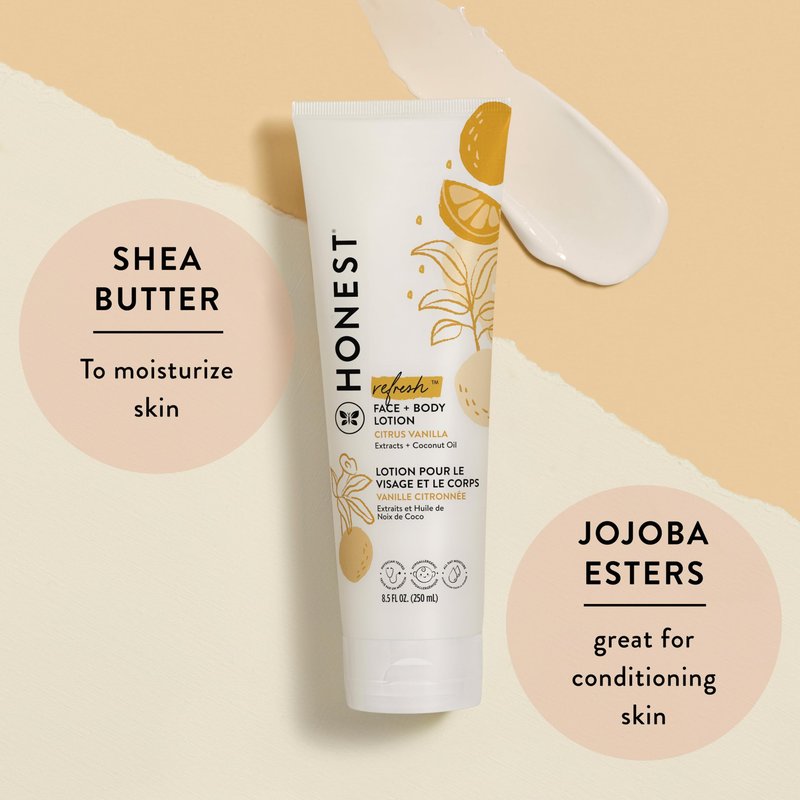 The Honest Company Hydrating Face and Body Lotion,Fast Absorbing,Naturally Derived Hypoallergenic,Citrus Vanilla Refresh,8.5 fl oz,(Pack of 2)