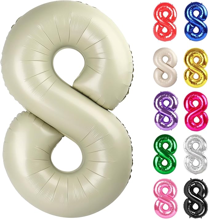 Cream Number 8 Balloon 40 Inch, 8 Balloon Number, 8th Birthday Decorations, Cream Party Supplies for Boys Girls