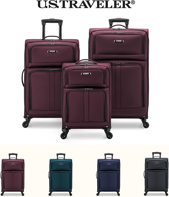 U.S. Traveler Anzio Softside Expandable Luggage with Spinner Wheels, Burgundy, 3-Piece Set (22/26/30)