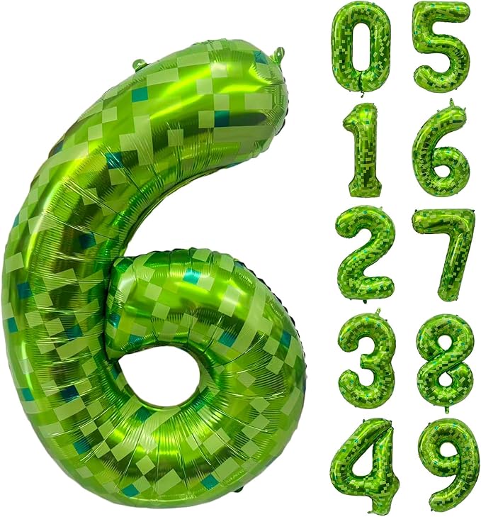Green Number Balloons, Gaint Green Pixel Number 6 Balloon 40 Inch Dark green 6 Balloon for Boys Girls Kids 6th Birthday Party Decoration