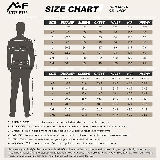 WULFUL Men's 2 Piece Slim Fit Suit Set One Button Blazer Jacket Pants Tuxedo Set for Party, Wedding and Business