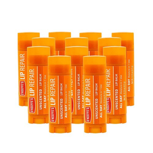 O'Keeffe's Unscented Lip Repair Lip Balm for Dry, Cracked Lips, Stick, (Pack of 12)
