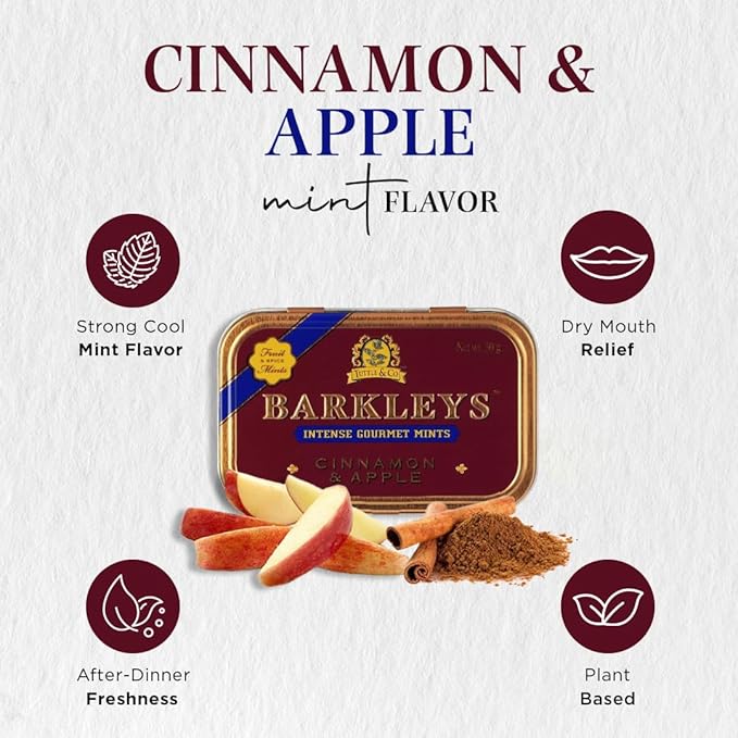 Barkleys Gourmet Cinnamon & Apple Breath Mints - For Party, After Dinner, Wedding, Every Day Use-Vegan Cinnamon Mints In Reusable Travel Tins, 1 Pack - 50 Count Each