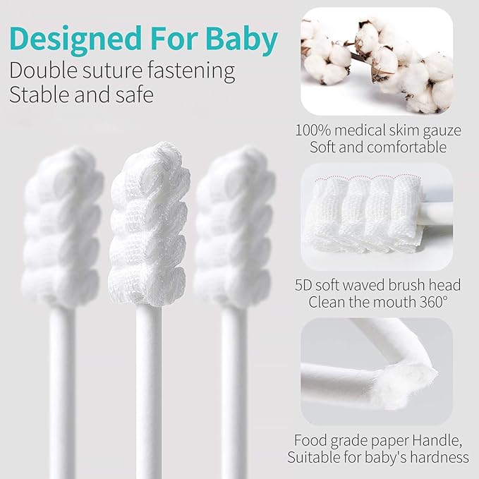dearlomum Baby Tongue Cleaner, Newborn Toothbrush, 96PCS Disposable Infant Toothbrushes, Gauze Gum Cleaner Toothbrush Baby Oral Cleaning Stick Dental Care for 0-36 Months