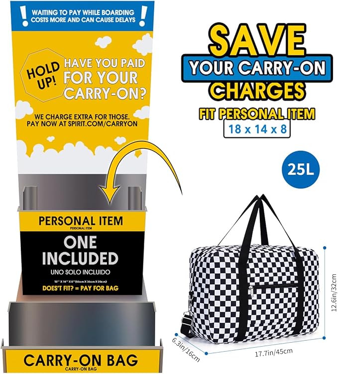 For Spirit Airlines Personal Item Bag Foldable Travel Duffel Bag Tote Carry on Luggage Duffle Overnight for Women and Men
