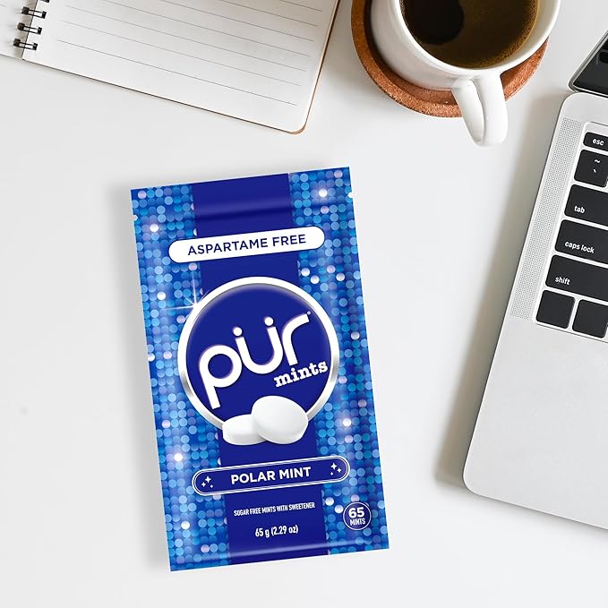 PUR Mints | Aspartame Free Breath Mints | Made with Xylitol | Sugar Free, Vegan, Gluten Free | Natural Polar Mint Flavor | 65 Pieces in Re-Sealable pouch (Pack of 3)