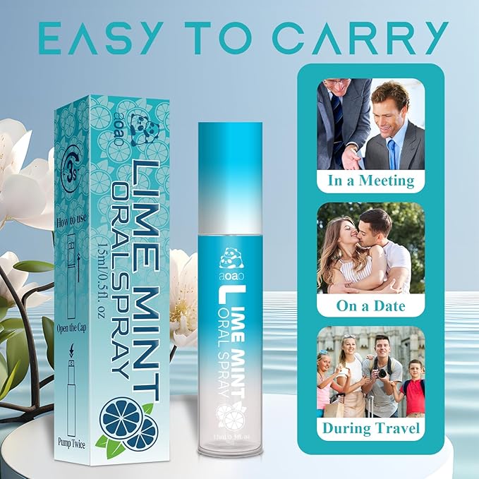 Oral Spray for Adults, Mouth Freshening Spray, Portable Peppermint Oral Freshener, Alcohol & Fluoride-Free Oral Care Mouth Spray, Travel, Dates, Office, Dry & Bad Breath,0.5fl.oz (Blue/Pink)