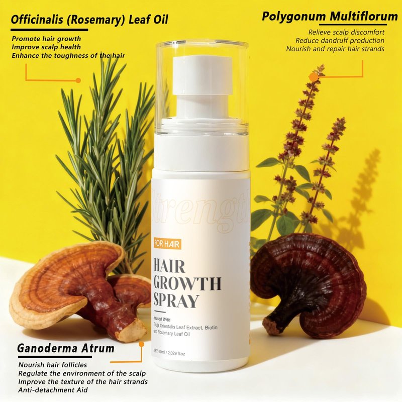 Hair Growth Spray with Rosemary Oil & Biotin- Lightweight, Non-Greasy, Nourishes Scalp & Boosts Hair Fullness, 60ml Bottle (1)