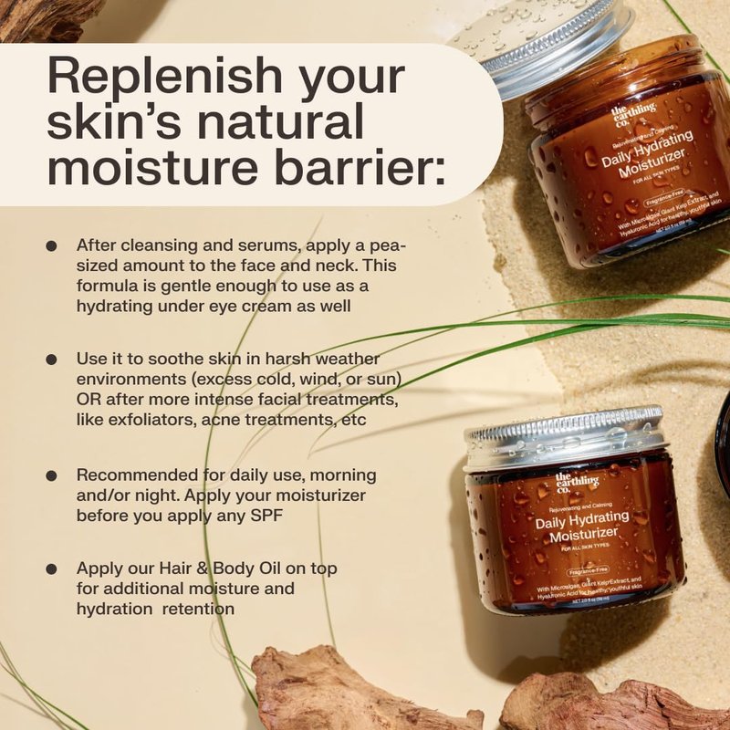 The Earthling Co. Daily Hydrating Moisturizer - Natural, Moisturizing Face Cream for AM & PM - Non-comedogenic and Fragrance-free with Hyaluronic Acid for Sensitive, Dry, and Oily Skin (2.0 fl oz)