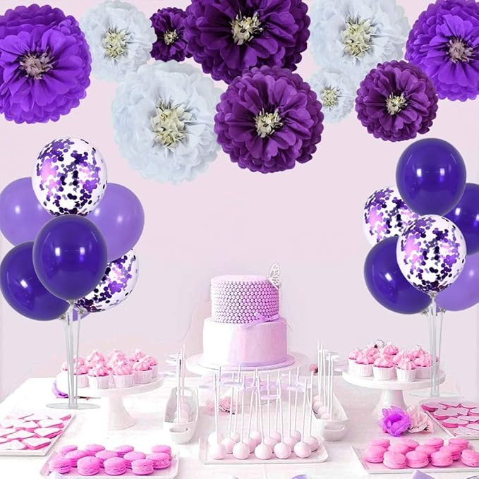 TONIFUL Purple Balloon Stand Centerpiece Table Decorations for Birthday,Baby Shower,Wedding,Engagement, Mother's Day,Graduation,Halloween,Party Decorations(4 Set)