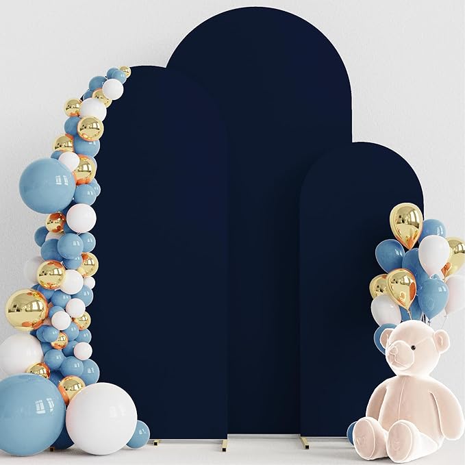 Wokceer Wedding Arch Backdrop Cover 6FT, 5FT, 4FT Set of 3 Spandex Fitted Navy Blue Arch Covers for Round Top Chiara Backdrop Stands Cover for Birthday Party Ceremony Decor
