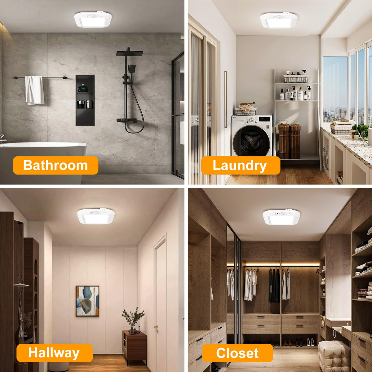 ANOTEK Motion Sensor Ceiling Light Battery Operated, 180LM 6000K Battery Closet Lights Motion Sensor, 48LED Wireless Ceiling Light Motion Activated for Pantry Cabinets Shed, Cool White,2-Pack