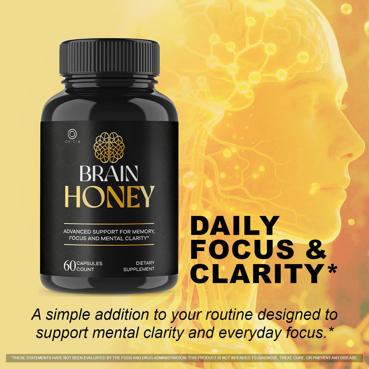Brain Honey Capsules - Official BrainHoney Advanced Support Formula All Natural Ingredients Daily Premium Pills Vitamins for Brain Health and General Wellness, 60 Capsules for 1 Month