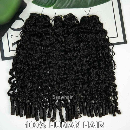 Ssawhair Water Curly Crochet Human Hair Knotless Pre-Separated Deep Curly Virgin Human Hair Pre-Looped Reusable Feather Crochet Hair Extensions 20Inch 60g 50Strands