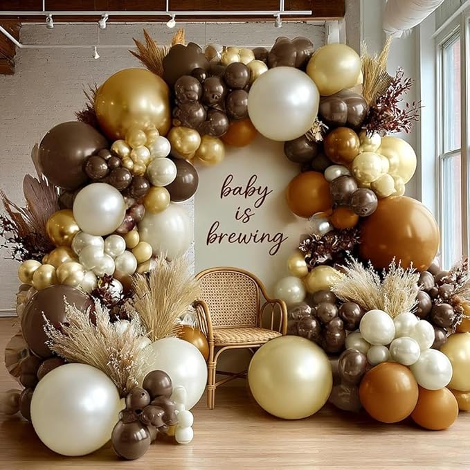 Brown Balloon Arch Kit Double Stuffed Dark Tan Pearl White Sand Gold Balloon Garland for Neutral Birthday Baby Shower Gender Reveal Bridal Graduation Party Decorations
