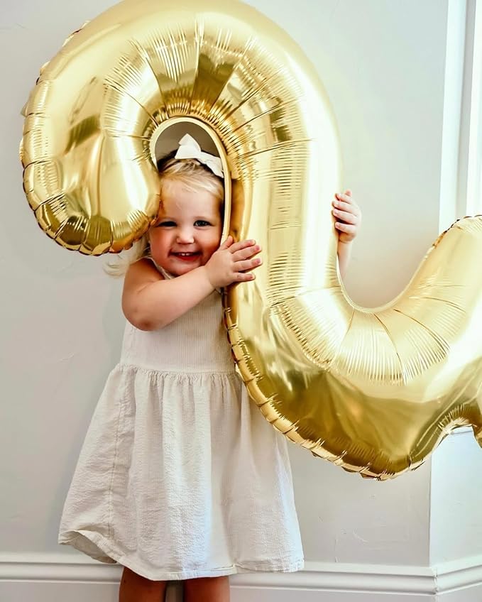 Champagne Gold Number 2 Balloon 40 Inch, White Gold 2 Balloon Number, 2nd Birthday Decorations for Baby Girls Boys Toddlers