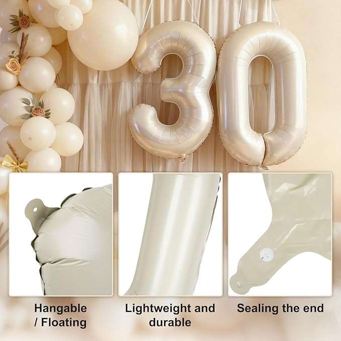 40in Birthday Big Number Balloon - CARGEN Giant Foil Balloons for Women Men Birthday Party Wedding Anniversary Supplies Decorations, Creamy White Zero, No.0