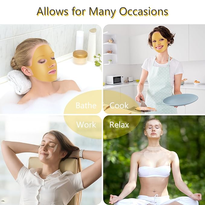 Maitys 32 Pcs Facial Chest Neck Silicone Pad Reusable Face Forehead Patches Facial Sleeping Mask Cover for Smoothing Chest Neck Forehead Eye Mouth (Gold,Gold)