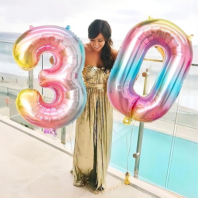 40 Inch Giant Rainbow Number 0 Balloons, Birthday Balloons, Helium Mylar Foil Big Number Balloons for Birthday Party Decorations, Kids' Birthday Anniversary Party Baby Shower Unicorn Parties