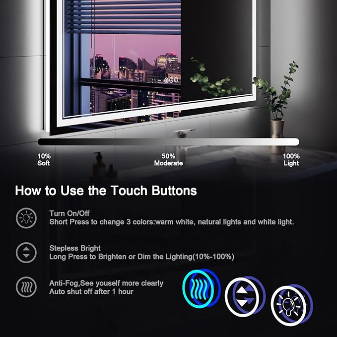 60x30 Inch LED Bathroom Mirror with Lights, Backlit and Front Lighted Bathroom Mirrors for Wall, Anti-Fog Dimmable Memory Shatterproof LED Vanity Mirror for Bathroom