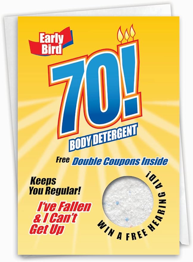 NobleWorks - 70th Milestones Birthday Greeting Card with 5 x 7 Inch Envelope (1 Card) - Body Detergent 70 5171