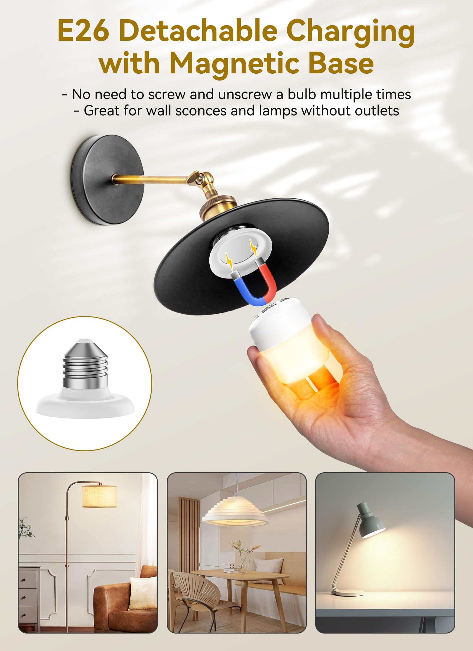 Minetom E26 Rechargeable Light Bulbs with Remote and Timer, Battery Backup Bulb with 12 Colors and Brightness Dimmable, 2300mAh 40W Equivalent LED Light Bulbs for Lamps Sconces Camping, 2 Pack