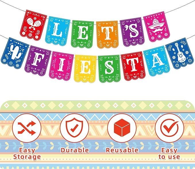Mexican Fiesta Party Decorations Set - 27 PCS Let's Fiesta Banner, Colorful Paper Pom Poms, Hanging Swirls & Table Centerpieces - Perfect for Cinco de Mayo, Taco Tuesday, Birthday & Graduation