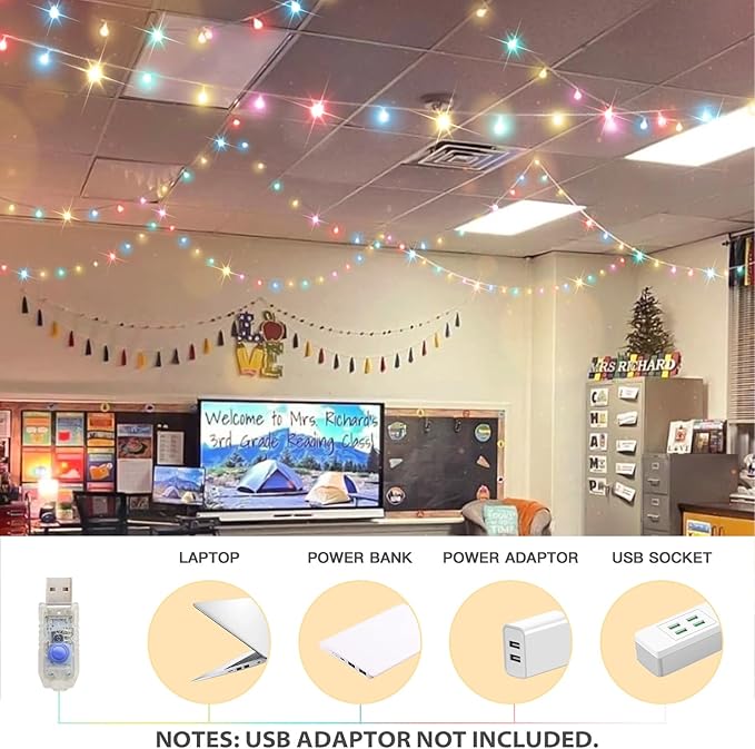 suddus Easter Lights Plug in, 33ft 100 Led USB Pastel String Lights with Timer, Globe String Lights Indoor for Classroom, Dorm, Party, Room, Outdoor, Tree, Patio, Garden, Spring Decoration